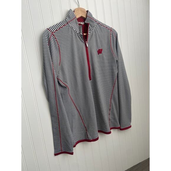 Wisconsin Badgers Cutter & Buck CB DryTec 50+ 1/4 Zip Women's Sz M Striped - Picture 2 of 5